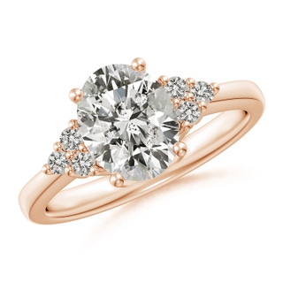 9x7mm KI3 Solitaire Oval Diamond Ring with Trio Diamond Accents in Rose Gold