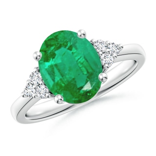 10x8mm AA Solitaire Oval Emerald Ring with Trio Diamond Accents in P950 Platinum