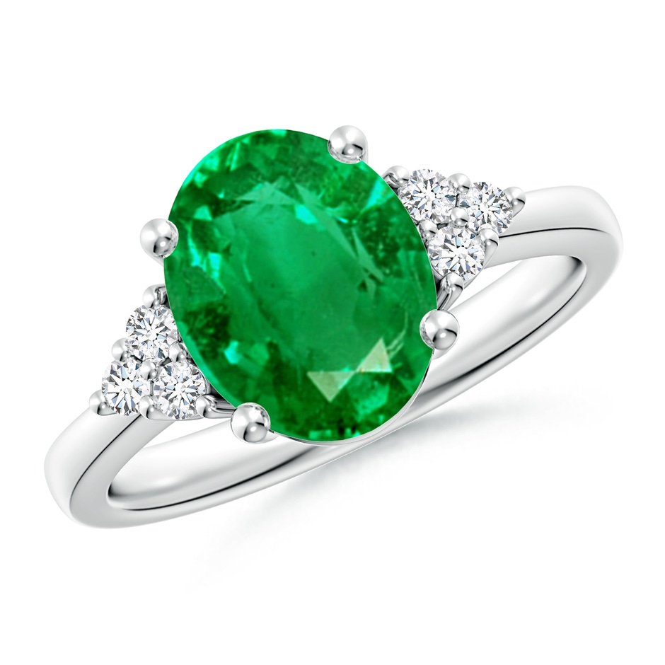 10x8mm AAA Solitaire Oval Emerald Ring with Trio Diamond Accents in P950 Platinum 