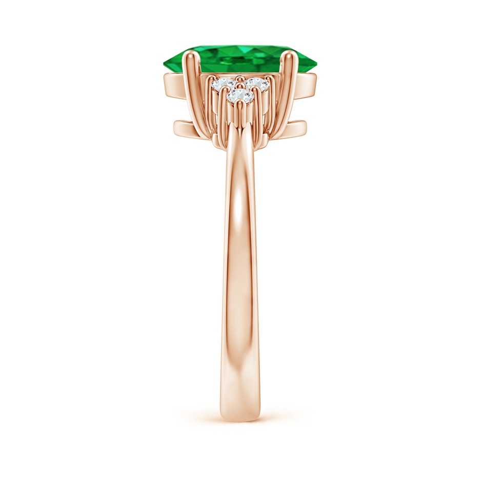 10x8mm AAA Solitaire Oval Emerald Ring with Trio Diamond Accents in Rose Gold side 299