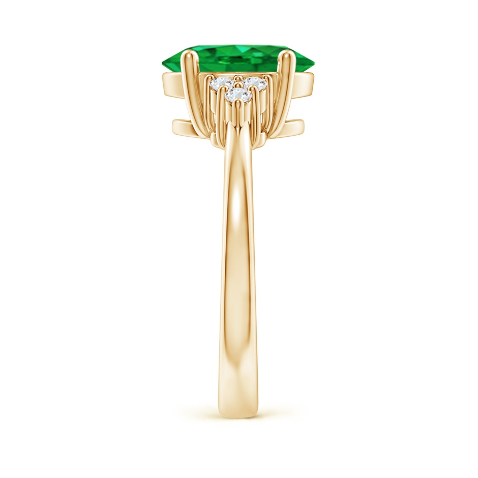 10x8mm AAA Solitaire Oval Emerald Ring with Trio Diamond Accents in Yellow Gold side 299