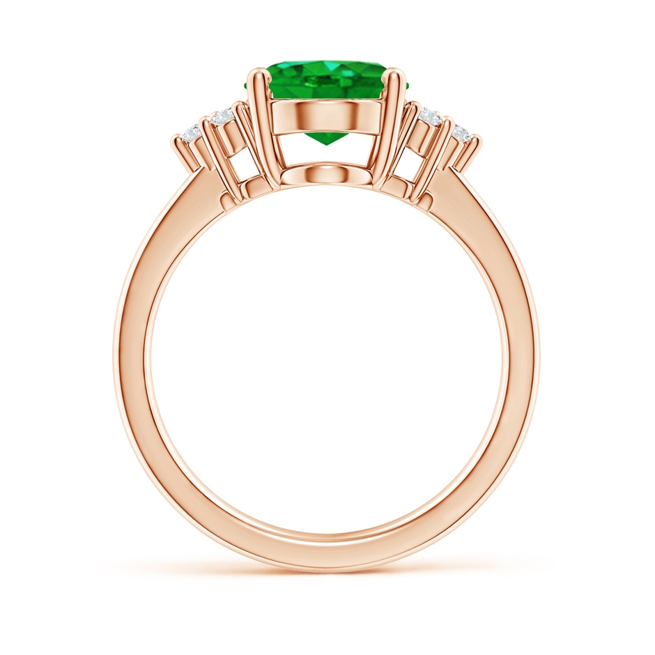 10x8mm AAAA Solitaire Oval Emerald Ring with Trio Diamond Accents in Rose Gold side 199
