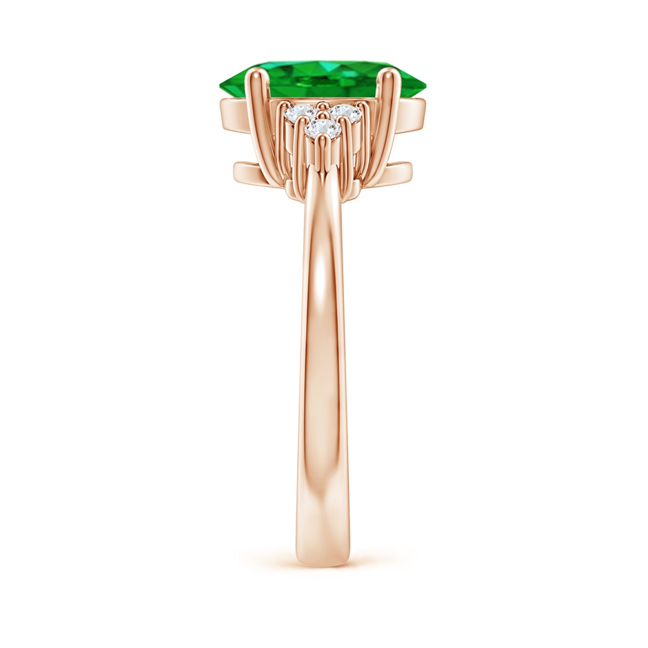 10x8mm AAAA Solitaire Oval Emerald Ring with Trio Diamond Accents in Rose Gold side 299