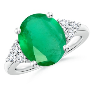 12x10mm A Solitaire Oval Emerald Ring with Trio Diamond Accents in P950 Platinum