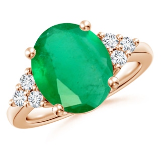 12x10mm A Solitaire Oval Emerald Ring with Trio Diamond Accents in Rose Gold