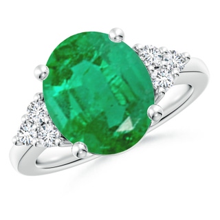 12x10mm AA Solitaire Oval Emerald Ring with Trio Diamond Accents in P950 Platinum