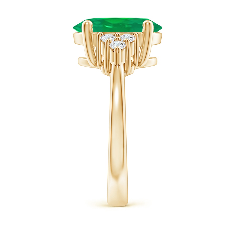 12x10mm AA Solitaire Oval Emerald Ring with Trio Diamond Accents in Yellow Gold side 299