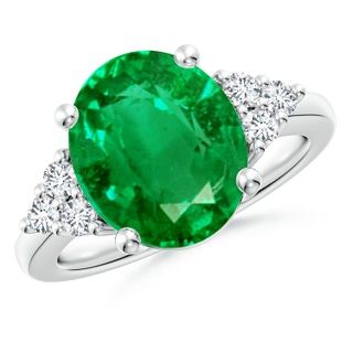 12x10mm AAA Solitaire Oval Emerald Ring with Trio Diamond Accents in P950 Platinum