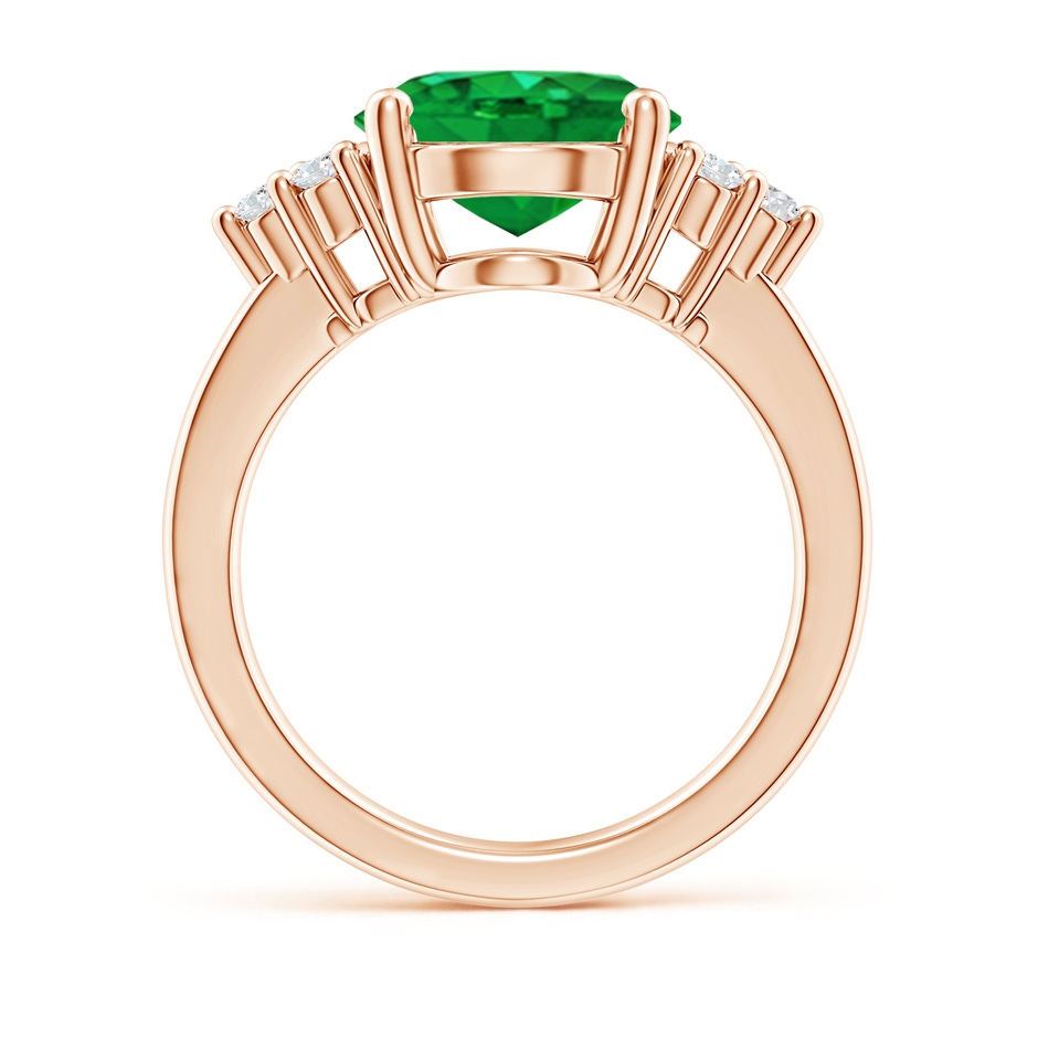 12x10mm AAA Solitaire Oval Emerald Ring with Trio Diamond Accents in Rose Gold side 199