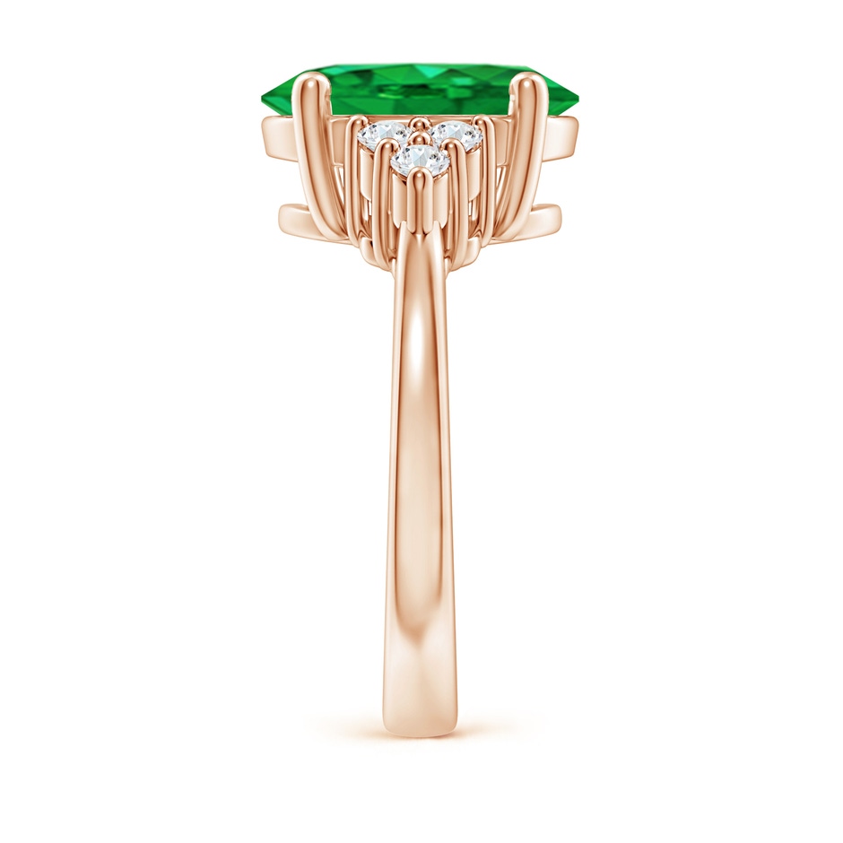 12x10mm AAA Solitaire Oval Emerald Ring with Trio Diamond Accents in Rose Gold side 299