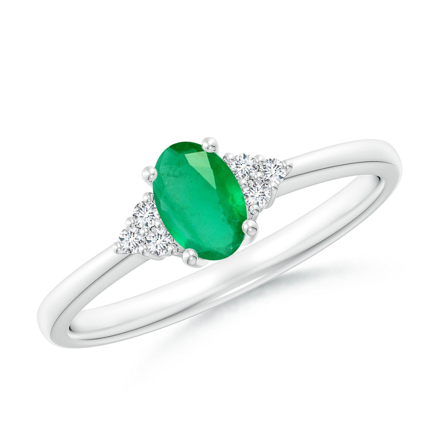 6x4mm A Solitaire Oval Emerald Ring with Trio Diamond Accents in P950 Platinum