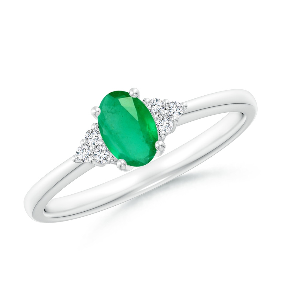 6x4mm A Solitaire Oval Emerald Ring with Trio Diamond Accents in P950 Platinum 