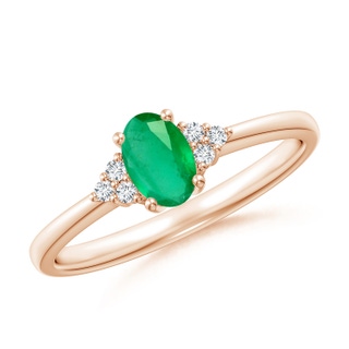 6x4mm A Solitaire Oval Emerald Ring with Trio Diamond Accents in Rose Gold