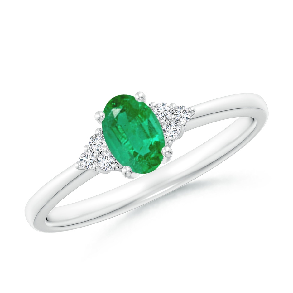 6x4mm AA Solitaire Oval Emerald Ring with Trio Diamond Accents in P950 Platinum 