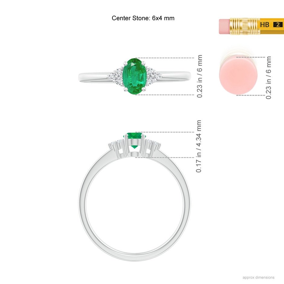 6x4mm AA Solitaire Oval Emerald Ring with Trio Diamond Accents in P950 Platinum ruler