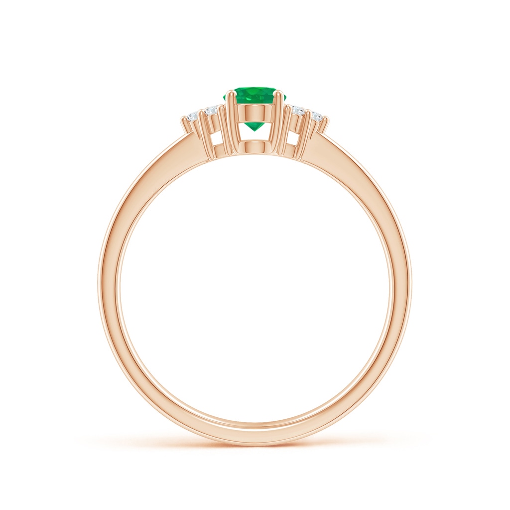 6x4mm AA Solitaire Oval Emerald Ring with Trio Diamond Accents in Rose Gold Side 199
