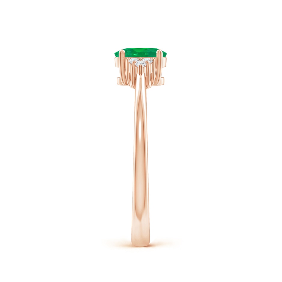 6x4mm AA Solitaire Oval Emerald Ring with Trio Diamond Accents in Rose Gold side 299