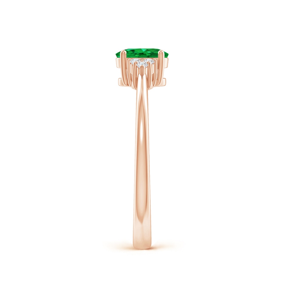 6x4mm AAA Solitaire Oval Emerald Ring with Trio Diamond Accents in Rose Gold side 299