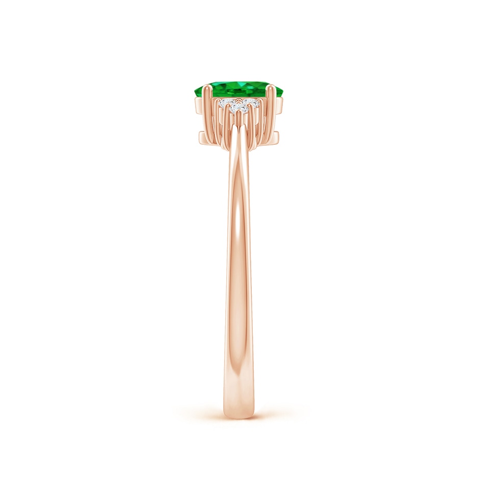 6x4mm AAAA Solitaire Oval Emerald Ring with Trio Diamond Accents in Rose Gold side 299