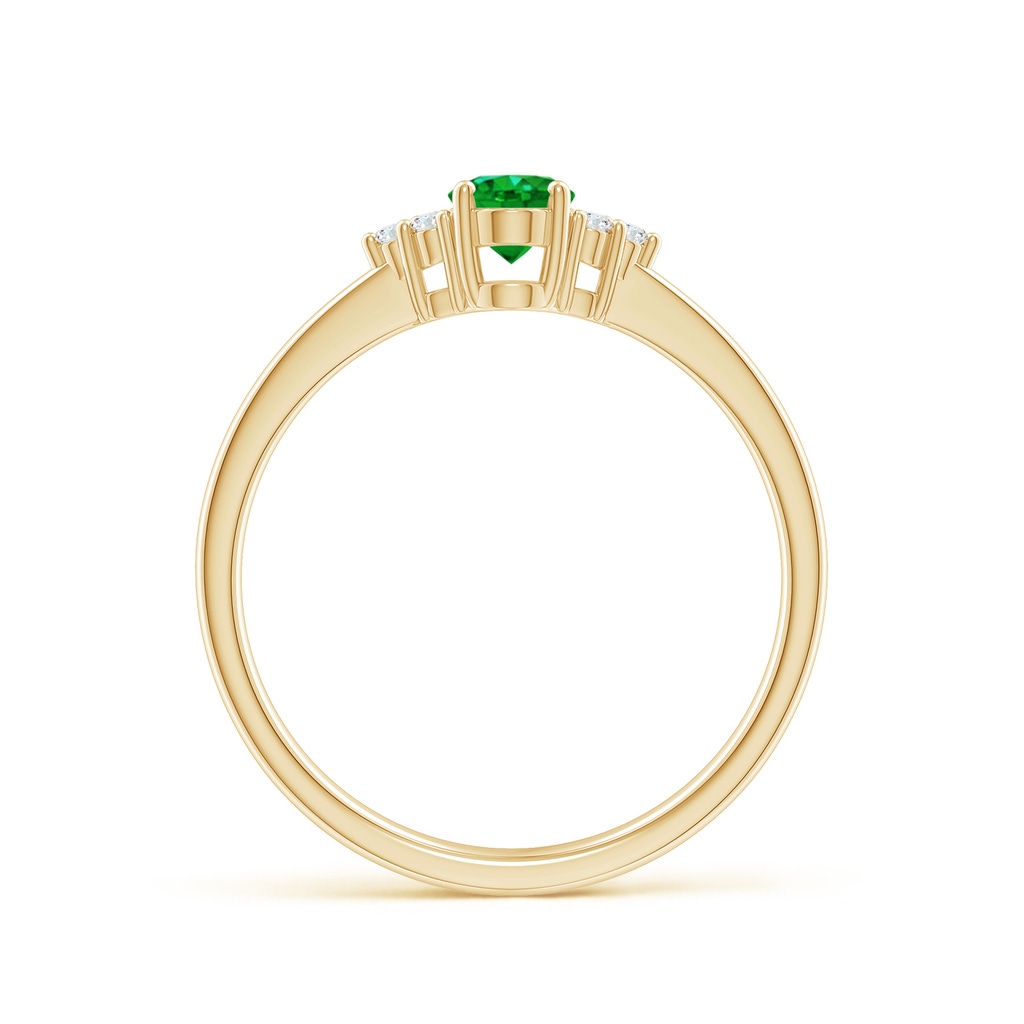 6x4mm AAAA Solitaire Oval Emerald Ring with Trio Diamond Accents in Yellow Gold Side 199