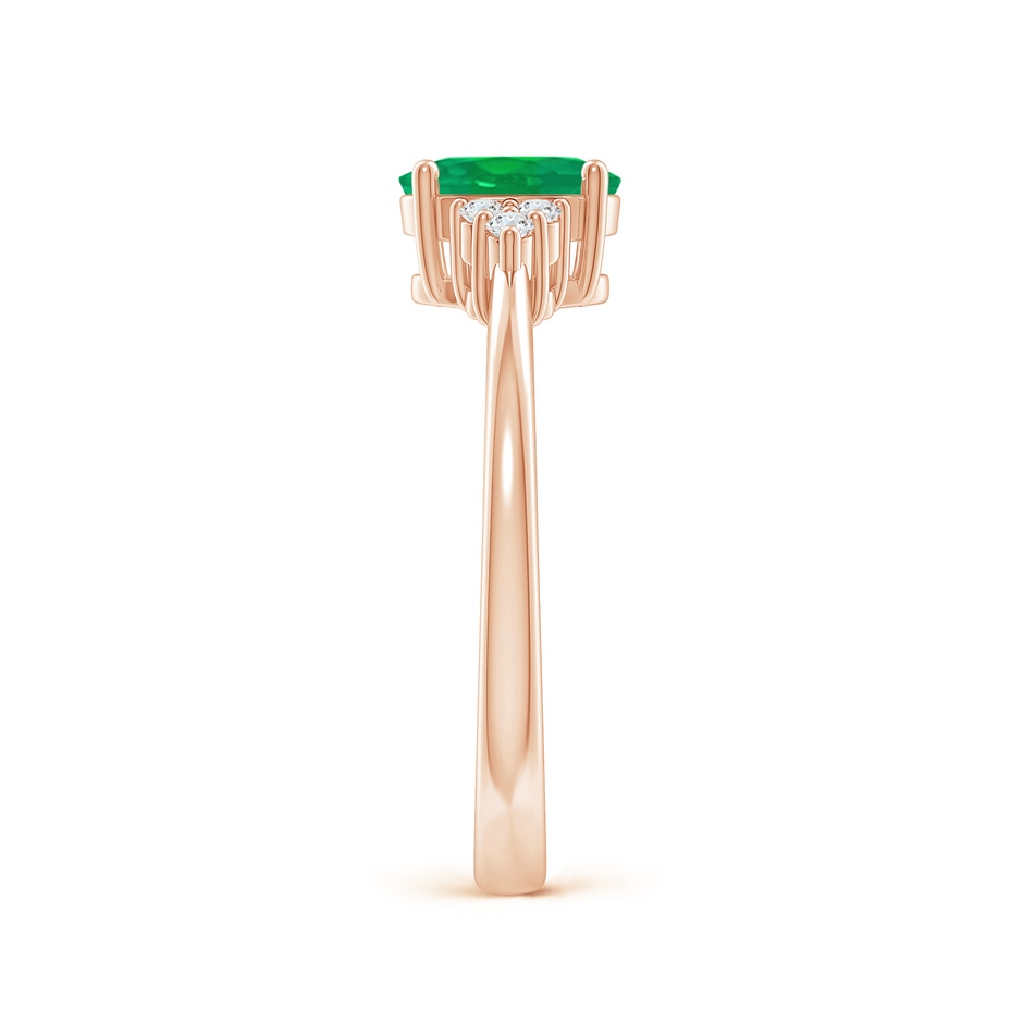 7x5mm AA Solitaire Oval Emerald Ring with Trio Diamond Accents in Rose Gold side 299