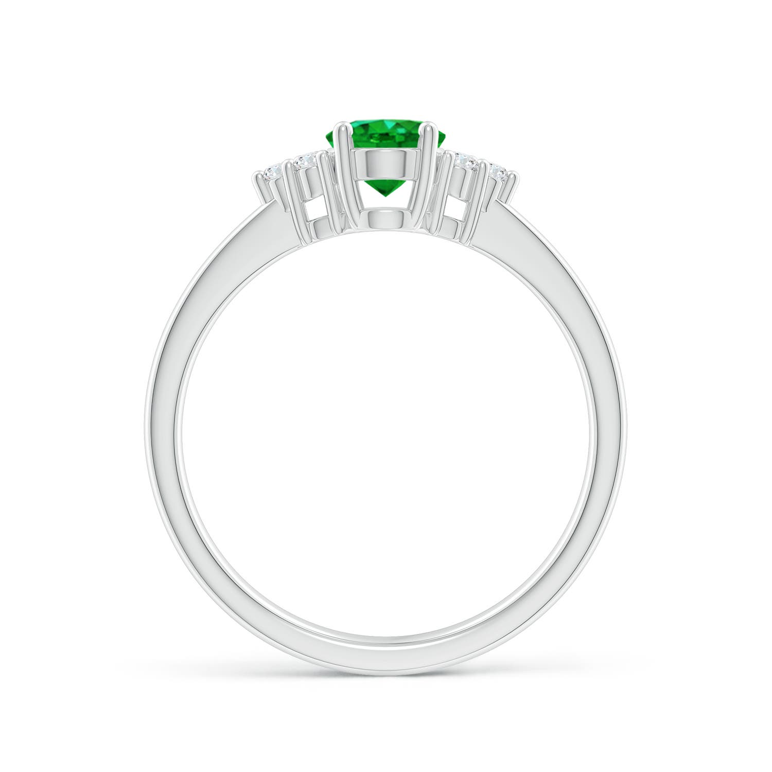 7x5mm AAAA Solitaire Oval Emerald Ring with Trio Diamond Accents in P950 Platinum