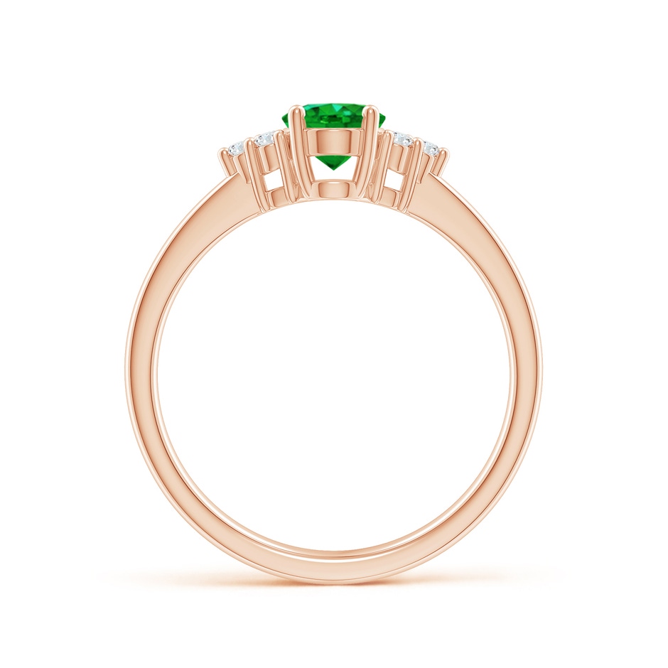 7x5mm AAAA Solitaire Oval Emerald Ring with Trio Diamond Accents in Rose Gold side 199