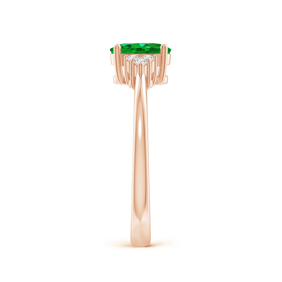 7x5mm AAAA Solitaire Oval Emerald Ring with Trio Diamond Accents in Rose Gold side 299