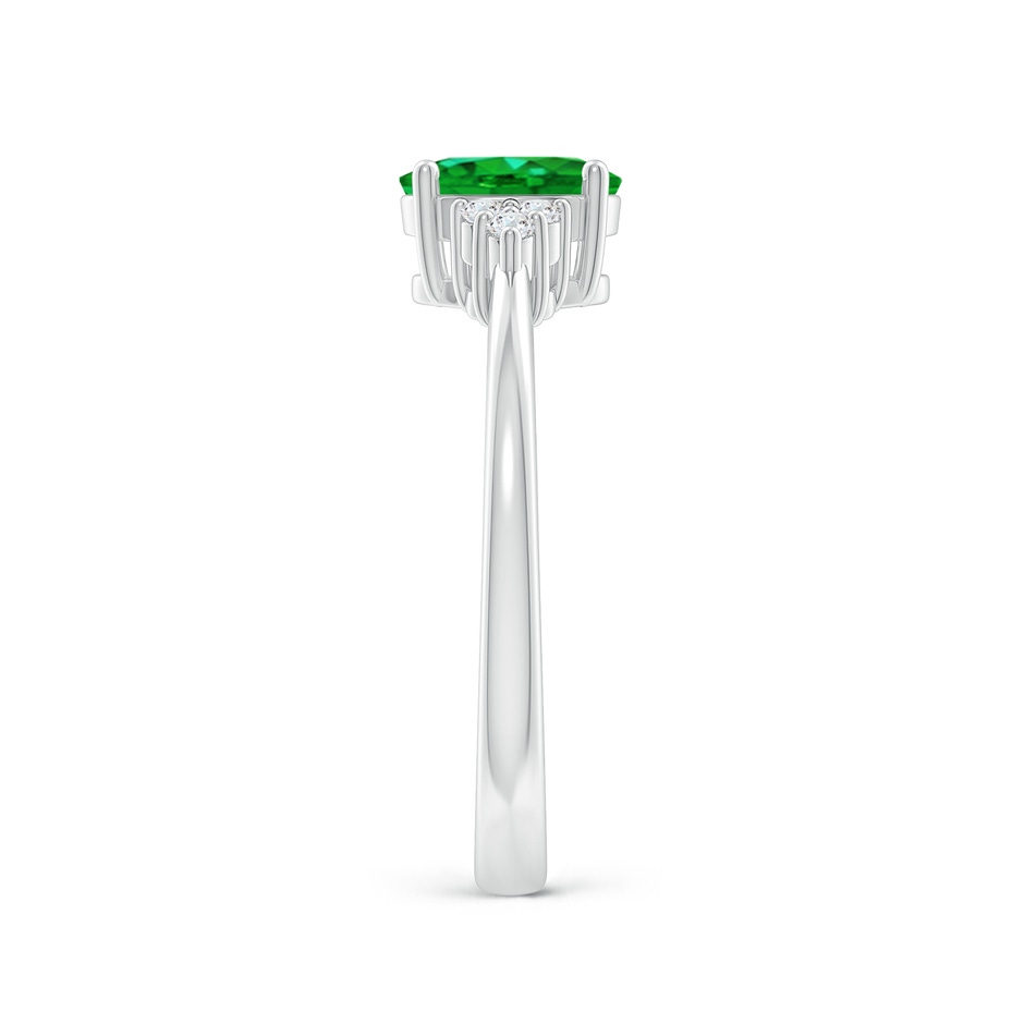 7x5mm AAAA Solitaire Oval Emerald Ring with Trio Diamond Accents in White Gold side 299