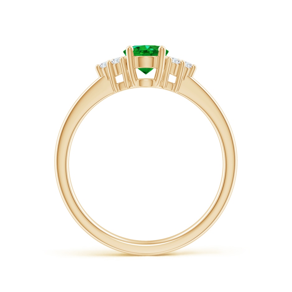 7x5mm AAAA Solitaire Oval Emerald Ring with Trio Diamond Accents in Yellow Gold side 199