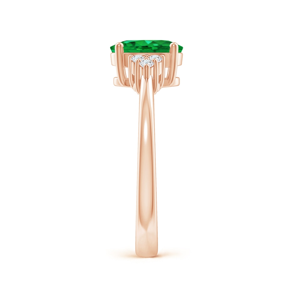 8x6mm AAA Solitaire Oval Emerald Ring with Trio Diamond Accents in Rose Gold side 299