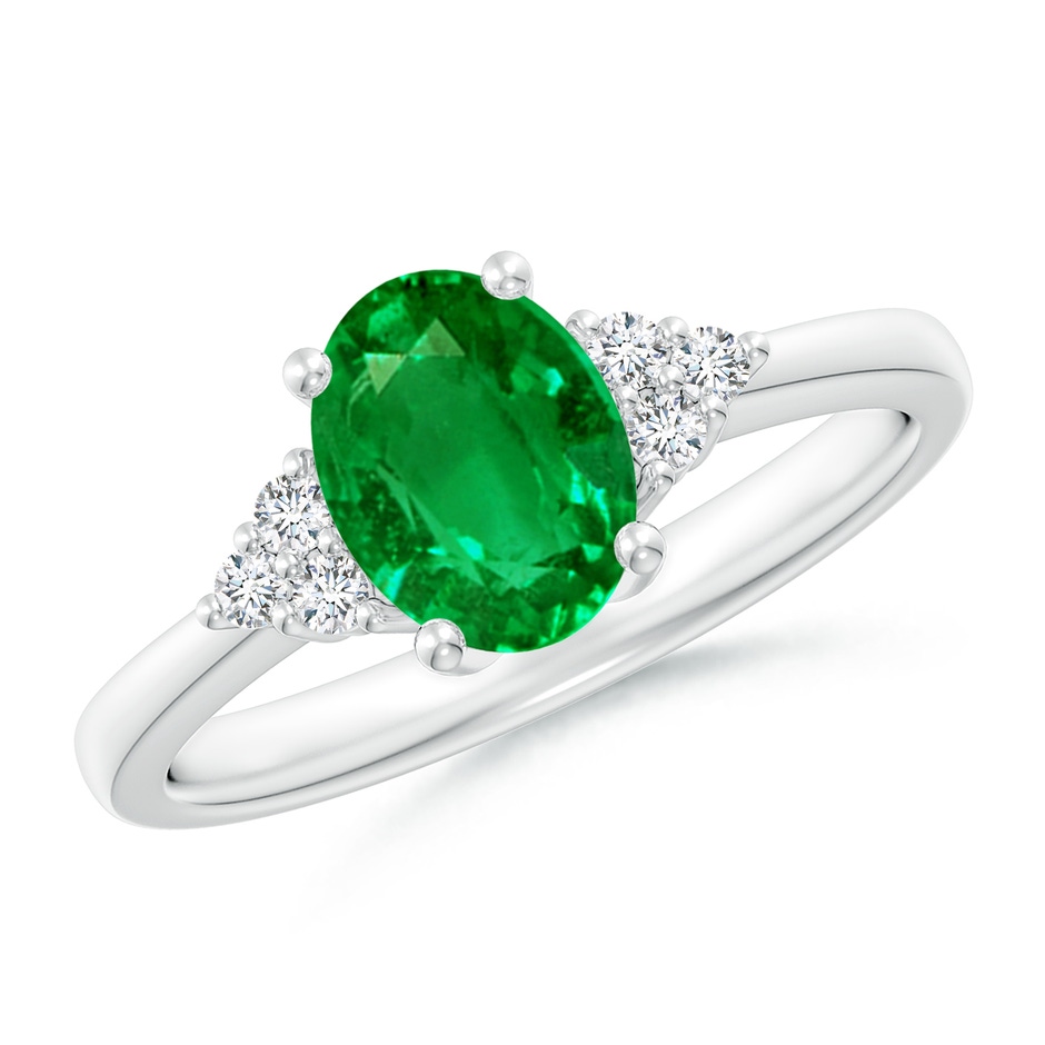 8x6mm AAAA Solitaire Oval Emerald Ring with Trio Diamond Accents in P950 Platinum 