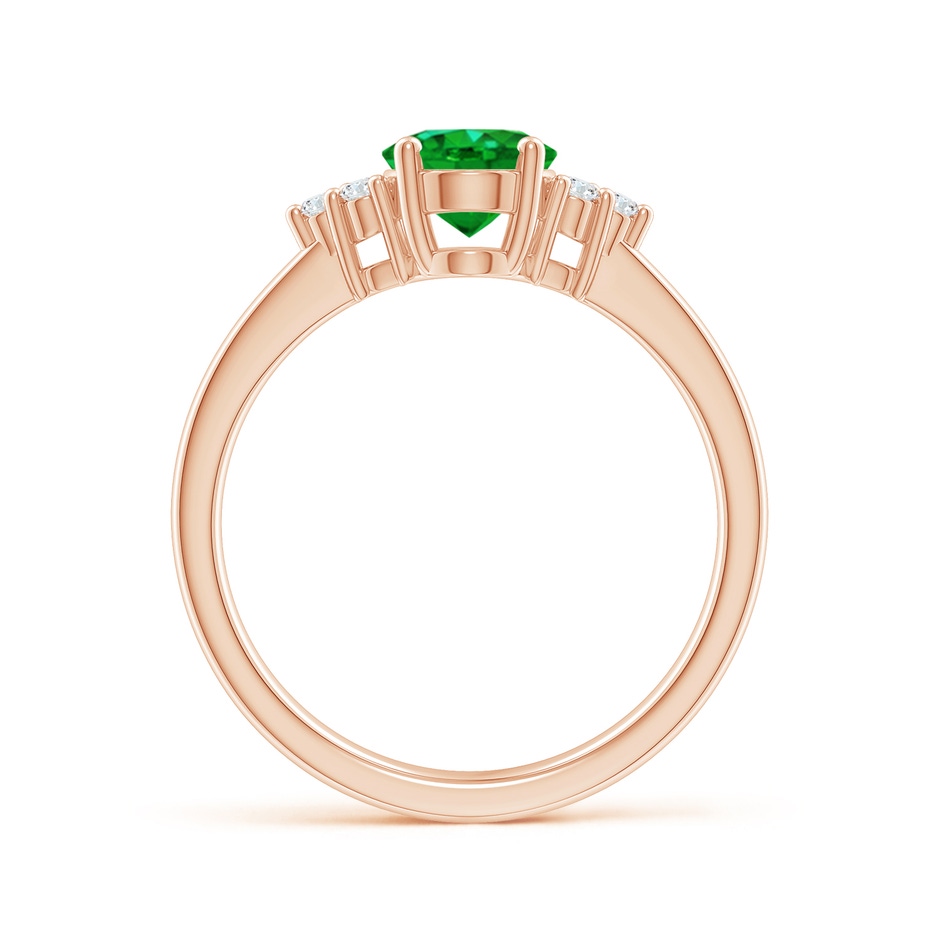 8x6mm AAAA Solitaire Oval Emerald Ring with Trio Diamond Accents in Rose Gold side 199