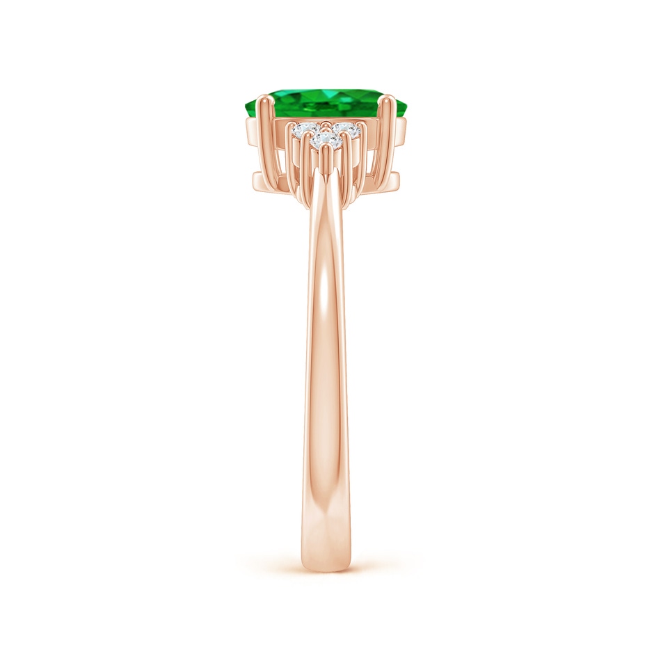 8x6mm AAAA Solitaire Oval Emerald Ring with Trio Diamond Accents in Rose Gold side 299