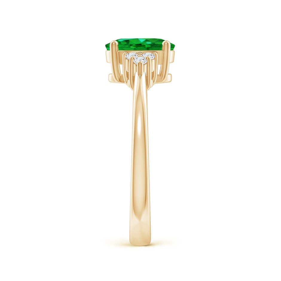 8x6mm AAAA Solitaire Oval Emerald Ring with Trio Diamond Accents in Yellow Gold side 299