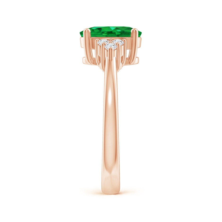 9x7mm AAA Solitaire Oval Emerald Ring with Trio Diamond Accents in Rose Gold side 299