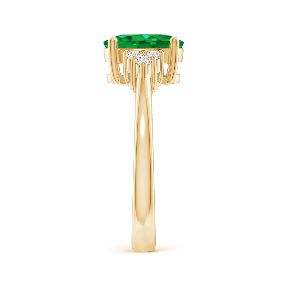 9x7mm AAA Solitaire Oval Emerald Ring with Trio Diamond Accents in Yellow Gold side 299