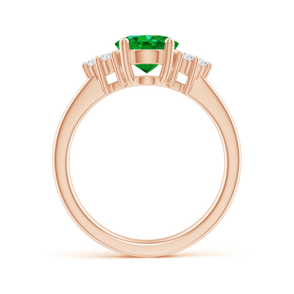 9x7mm AAAA Solitaire Oval Emerald Ring with Trio Diamond Accents in Rose Gold side 199