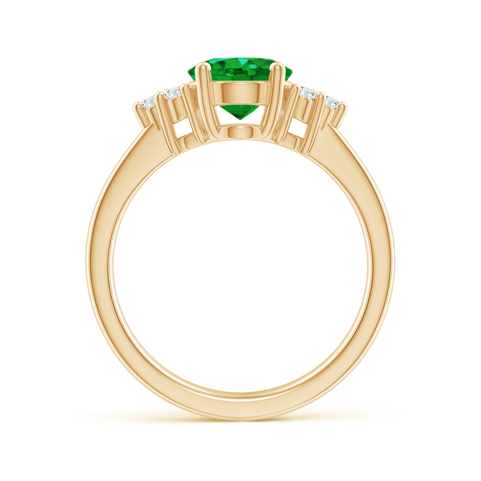 9x7mm AAAA Solitaire Oval Emerald Ring with Trio Diamond Accents in Yellow Gold side 199