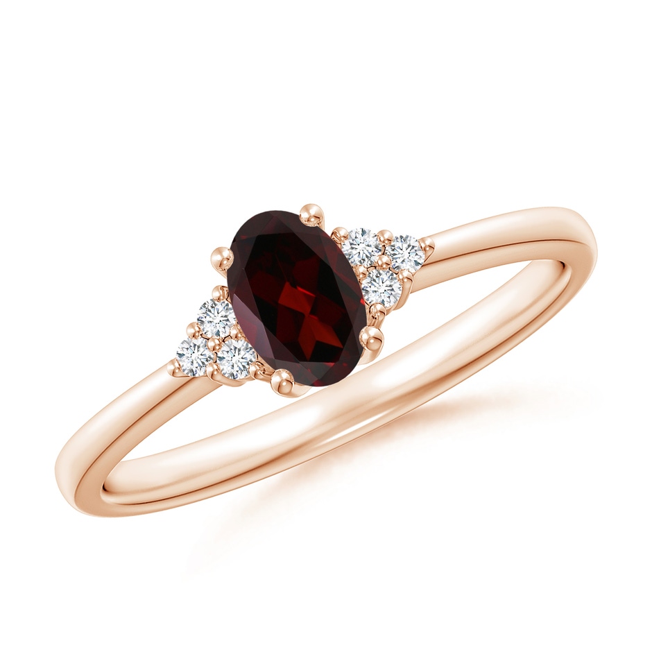 6x4mm A Solitaire Oval Garnet Ring with Trio Diamond Accents in Rose Gold 