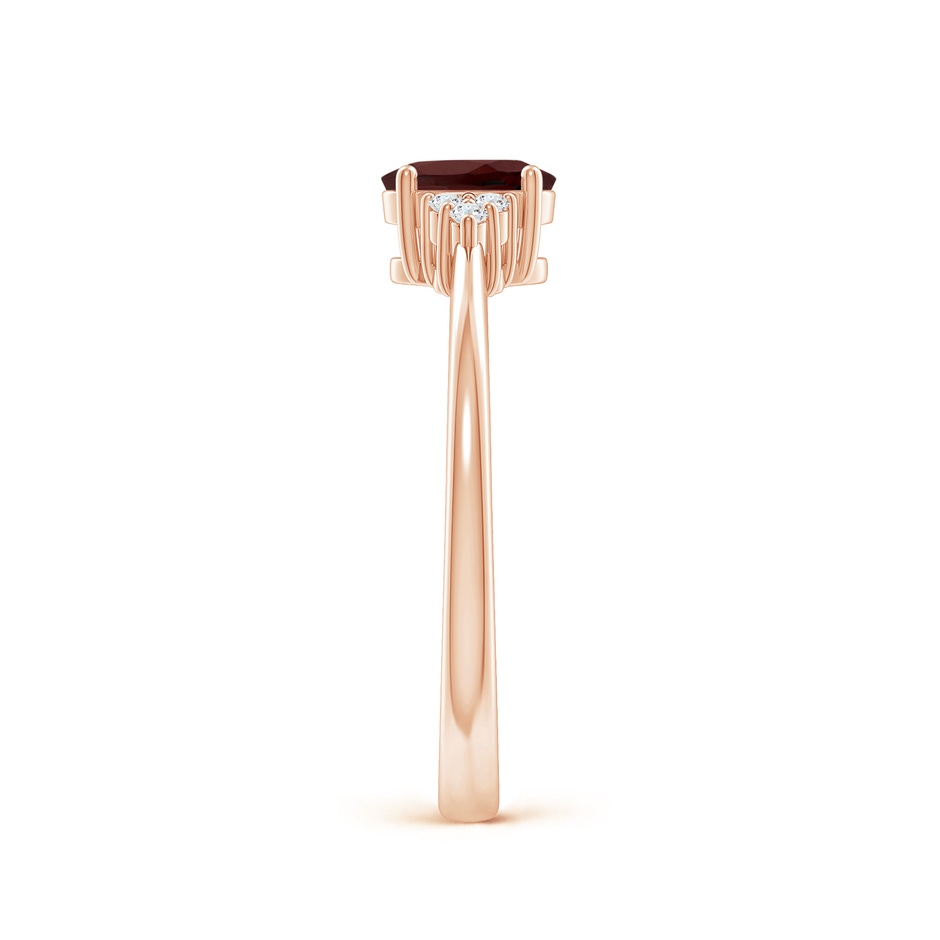 6x4mm AA Solitaire Oval Garnet Ring with Trio Diamond Accents in Rose Gold side 2