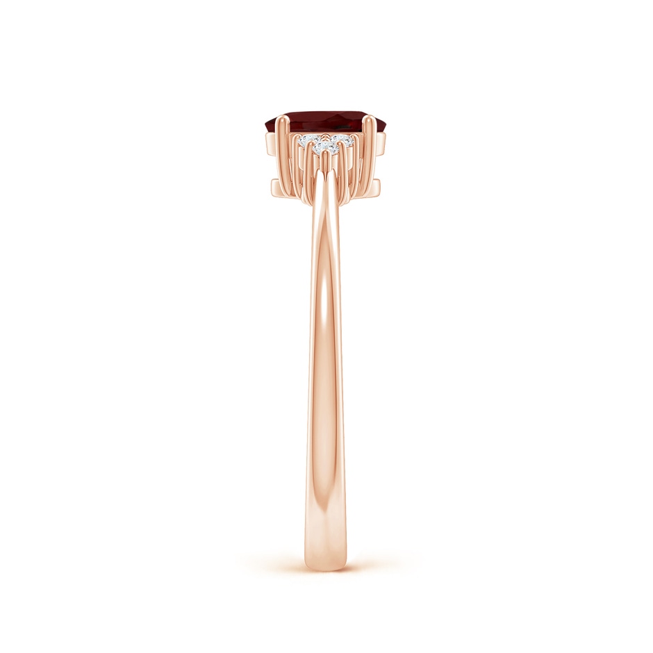 6x4mm AAA Solitaire Oval Garnet Ring with Trio Diamond Accents in Rose Gold side 2