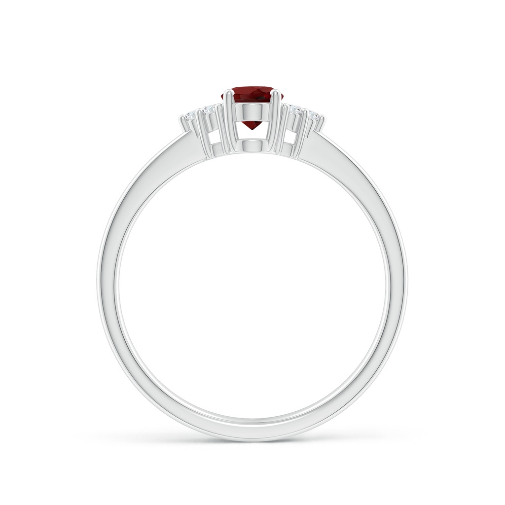 6x4mm AAAA Solitaire Oval Garnet Ring with Trio Diamond Accents in P950 Platinum Side 1