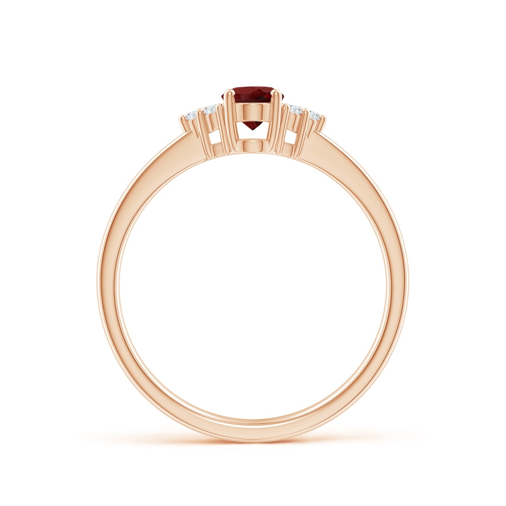 6x4mm AAAA Solitaire Oval Garnet Ring with Trio Diamond Accents in Rose Gold Side 1