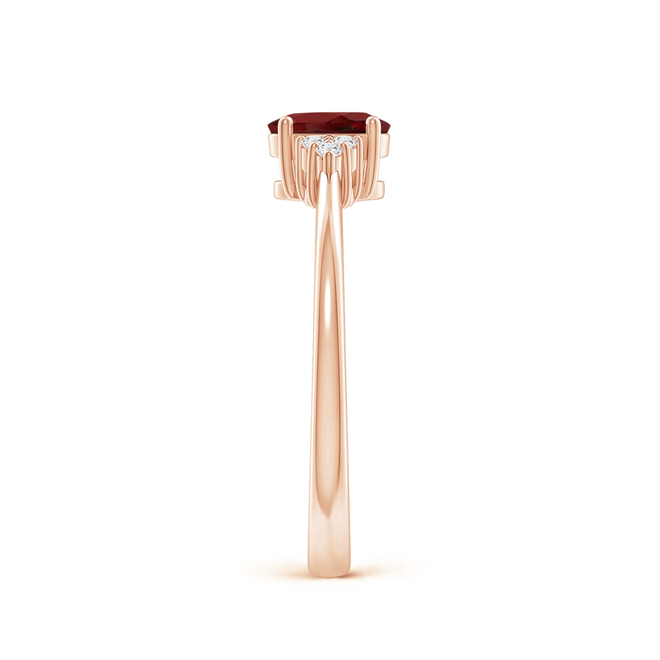 6x4mm AAAA Solitaire Oval Garnet Ring with Trio Diamond Accents in Rose Gold side 2