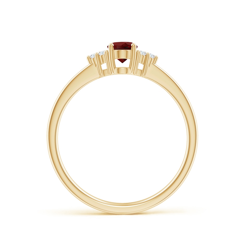 6x4mm AAAA Solitaire Oval Garnet Ring with Trio Diamond Accents in Yellow Gold side 1