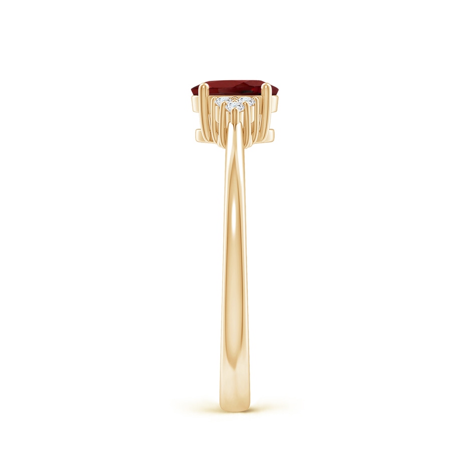 6x4mm AAAA Solitaire Oval Garnet Ring with Trio Diamond Accents in Yellow Gold side 2