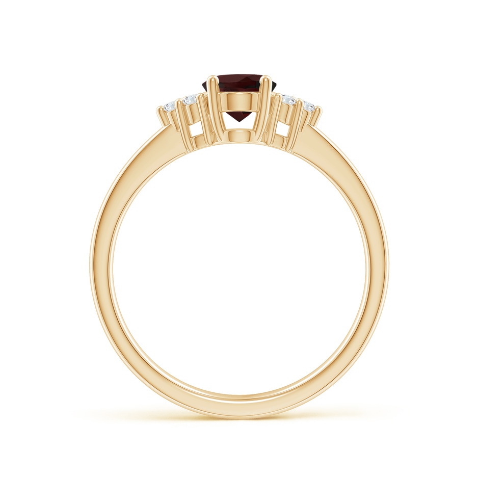 7x5mm A Solitaire Oval Garnet Ring with Trio Diamond Accents in Yellow Gold side 1