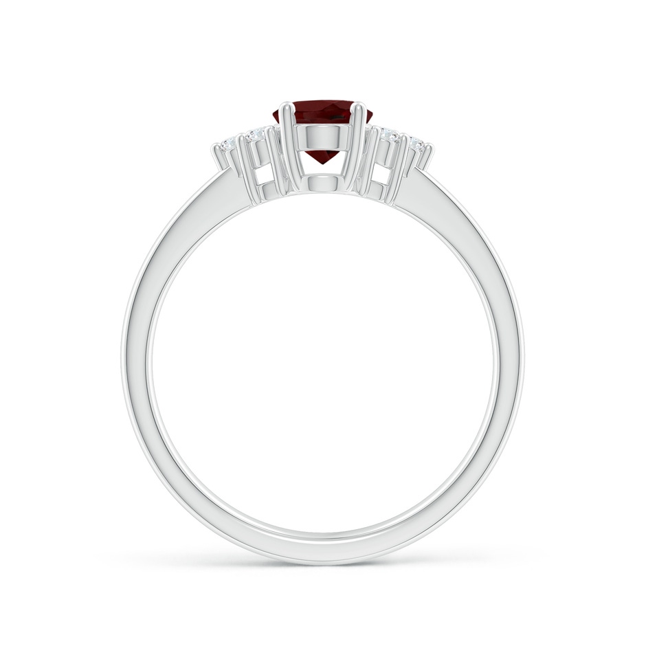7x5mm AAA Solitaire Oval Garnet Ring with Trio Diamond Accents in P950 Platinum side 1