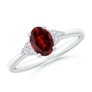 7x5mm AAAA Solitaire Oval Garnet Ring with Trio Diamond Accents in P950 Platinum